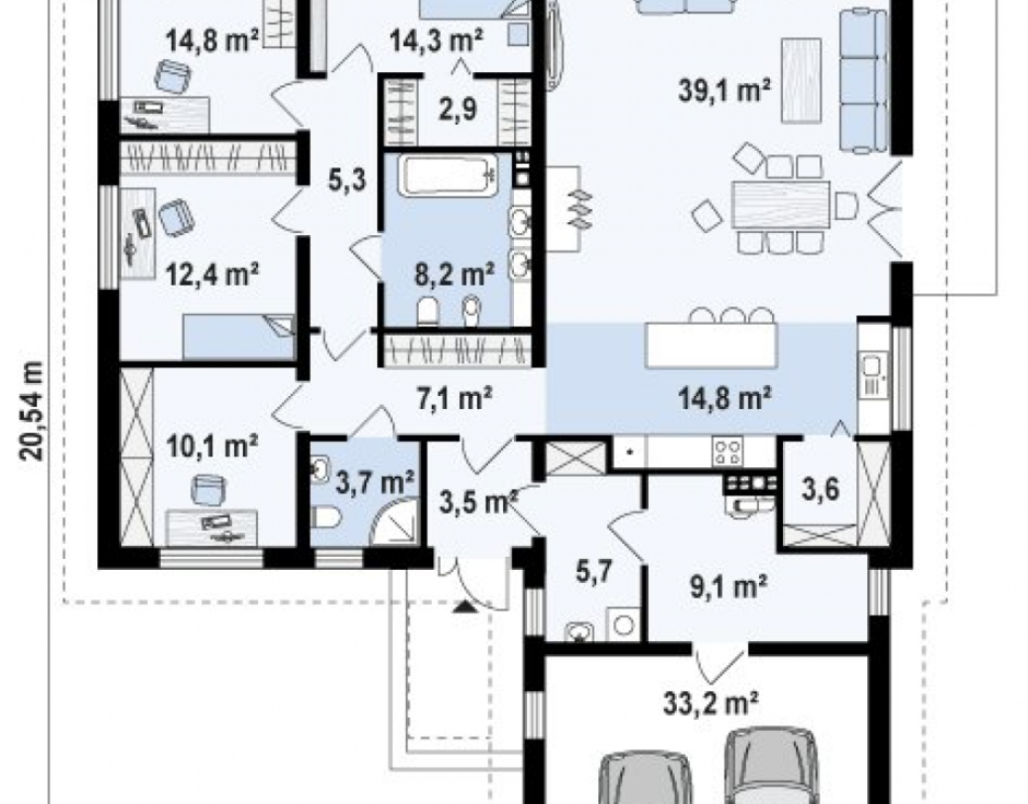 Одноэтажный дом с 4 спальнями и гаражом
