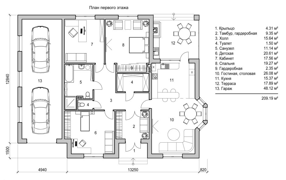 План этажа одноэтажного дома
