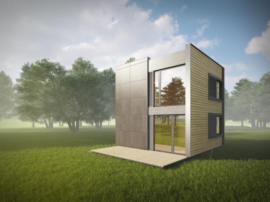 Современный двухэтажный дом куб