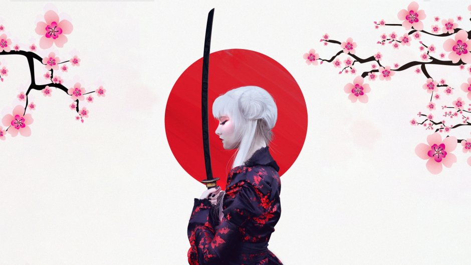 Катана кимоно Самурай Сакура