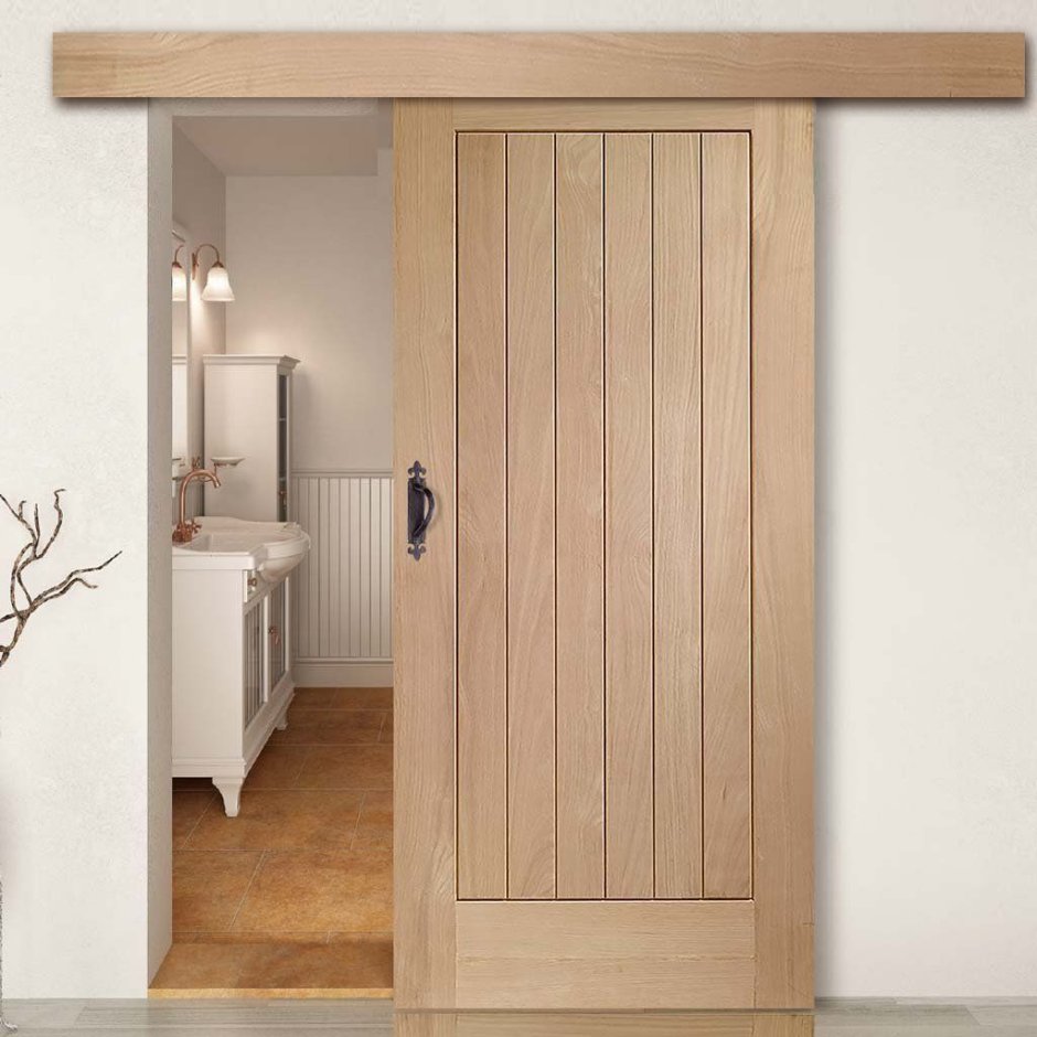 Раздвижная деревянная дверь в ванную