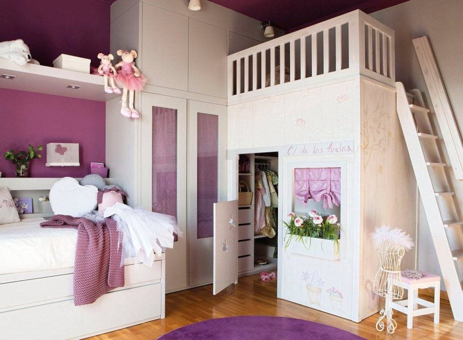 Двухэтажная комната для девочки 12 лет