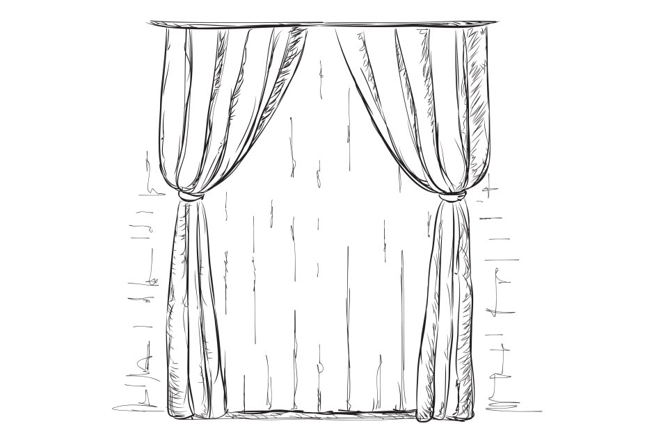 Эскиз окна со шторами