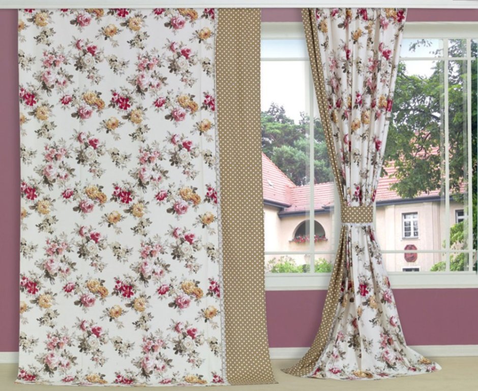 Однотонные шторы с цветочным принтом