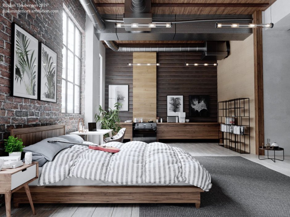 Спальня в стиле лофт Индастриал