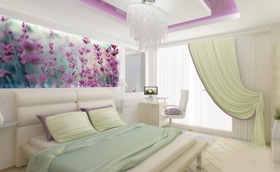 Спальня в нежно фиолетовых тонах
