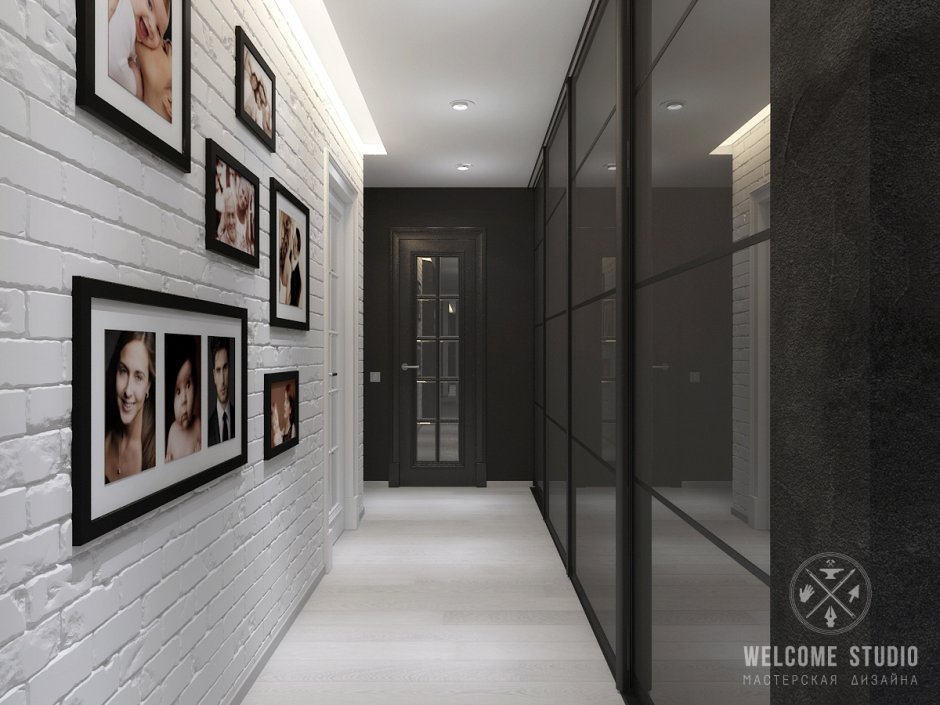 Узкий длинный коридор в стиле лофт