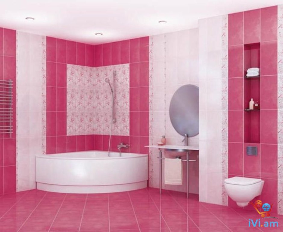 Розово зеленая ванная комната