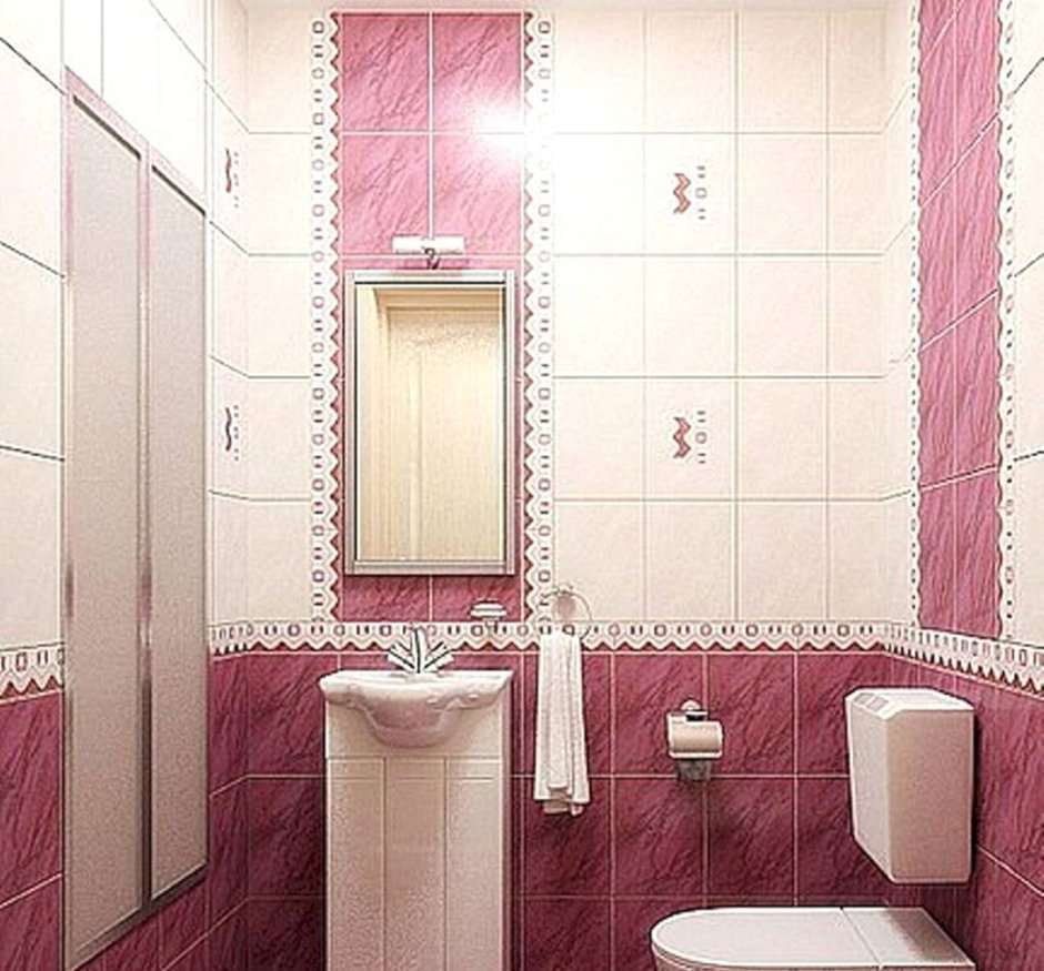 Розовая плитка в туалете