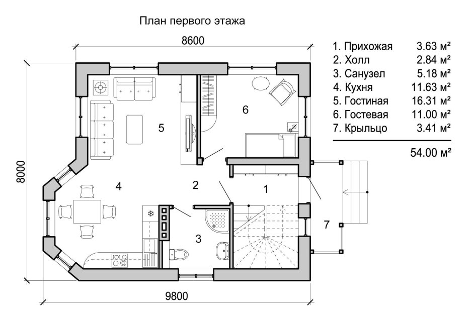 Поэтажный план двухэтажного дома