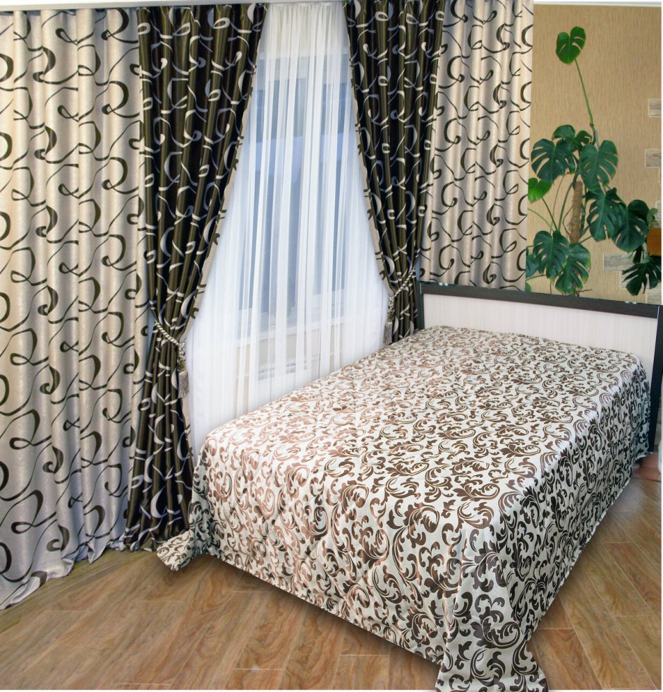 Комплект шторы блэкаут с покрывалом для спальни