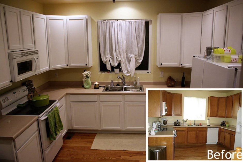Перекрасили кухонный гарнитур в белый цвет до после