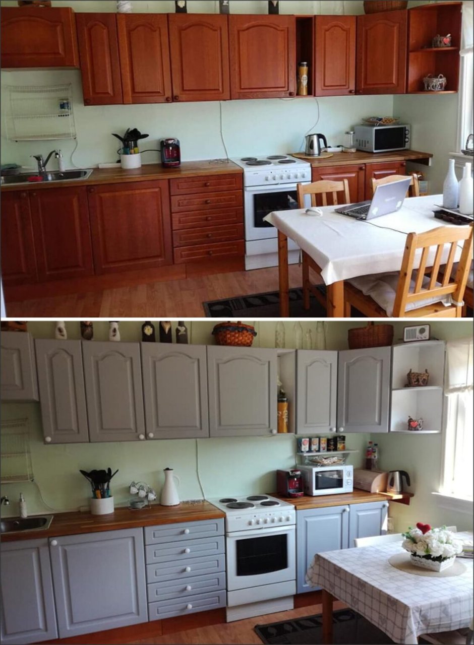 Покраска кухни до и после