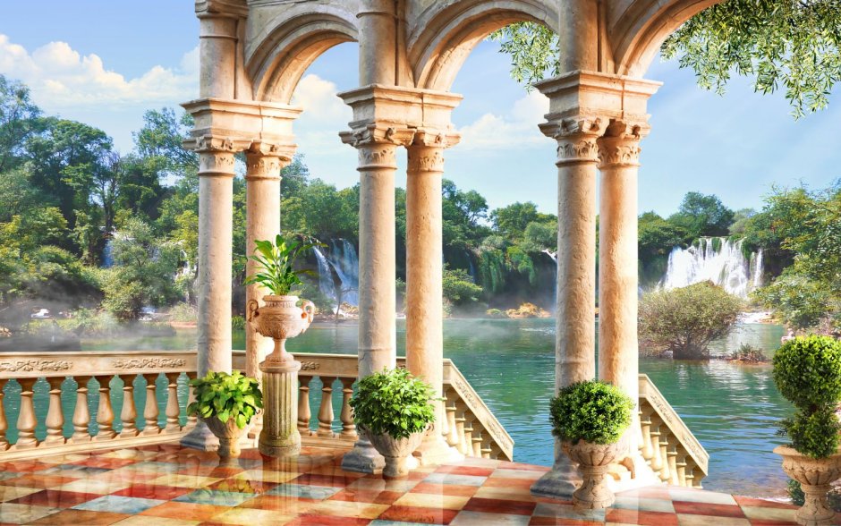 Фреска Райский сад с колоннами