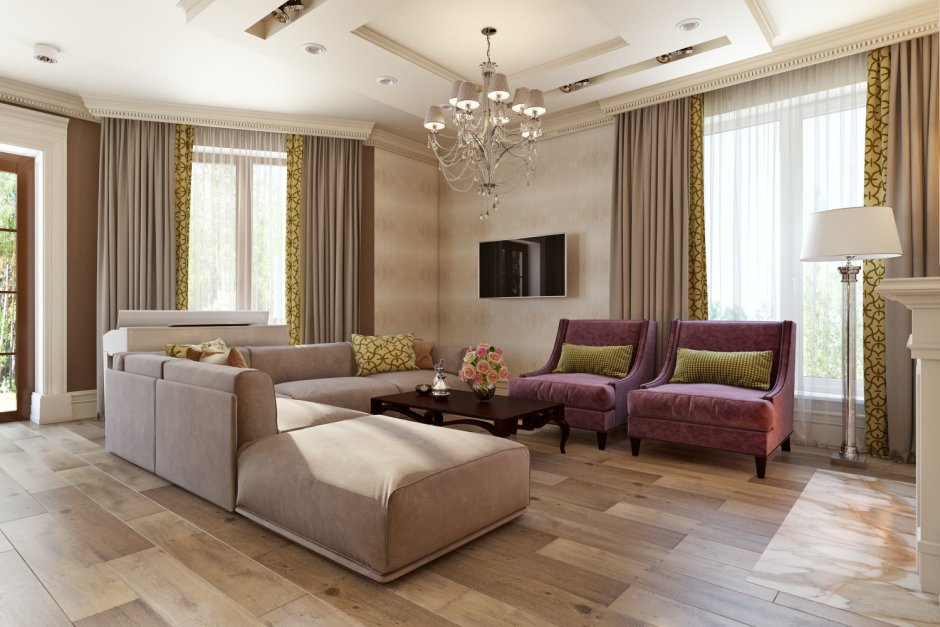 Гостиная с 3 окнами