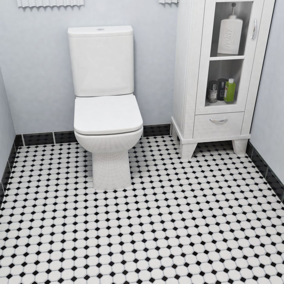 Плитка мозаика бело чёрная октагон