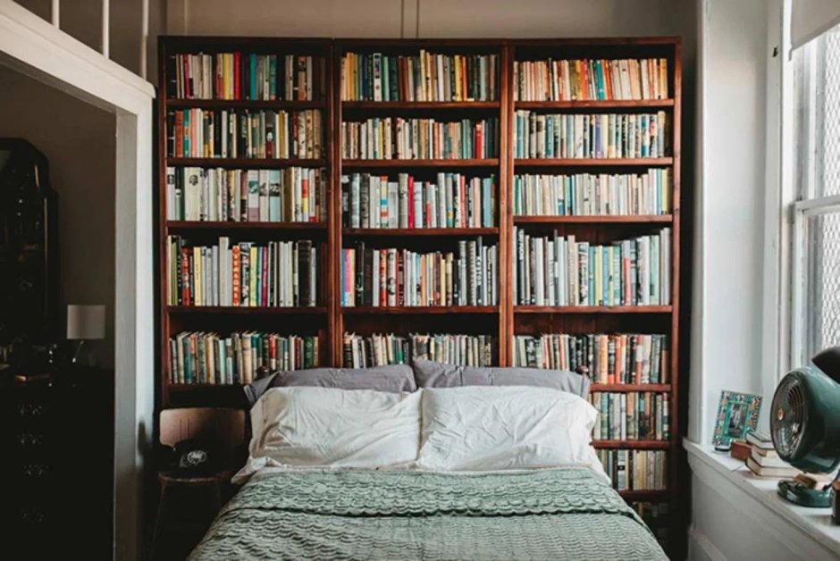 Спальня с книжными полками