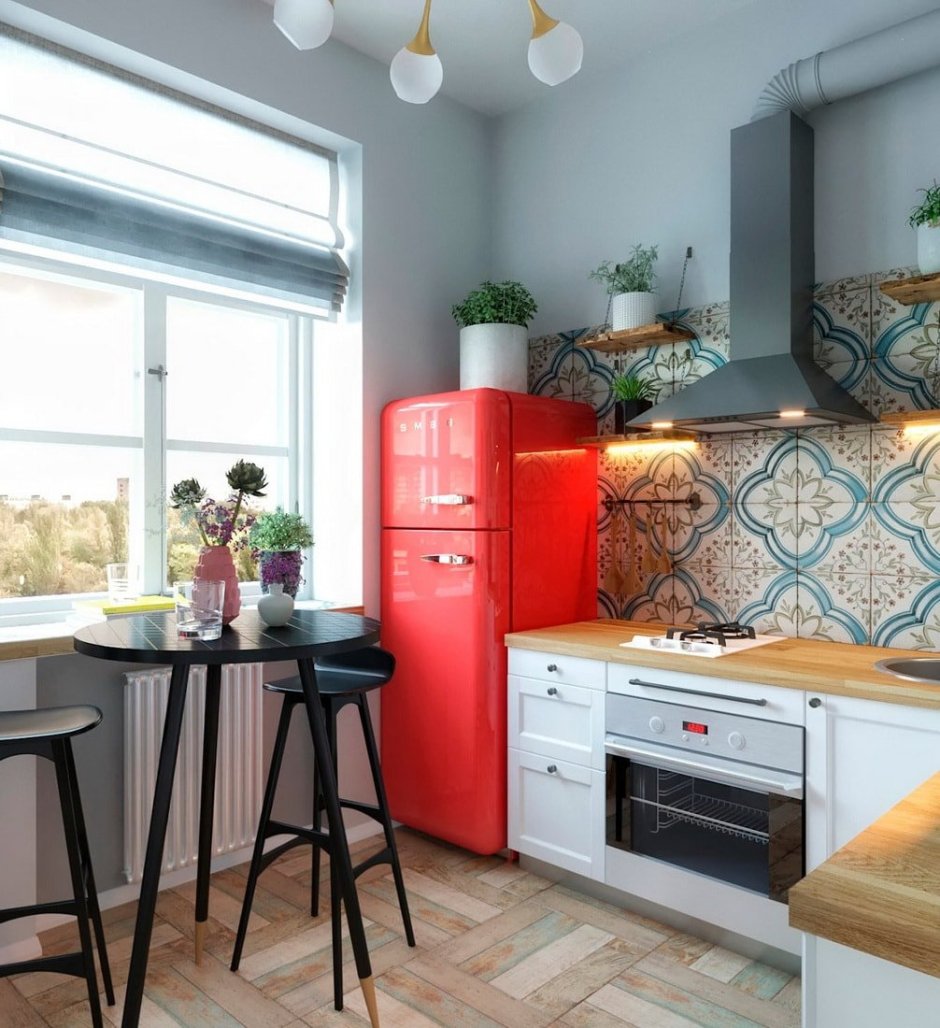 Smeg холодильник в интерьере скандинавском
