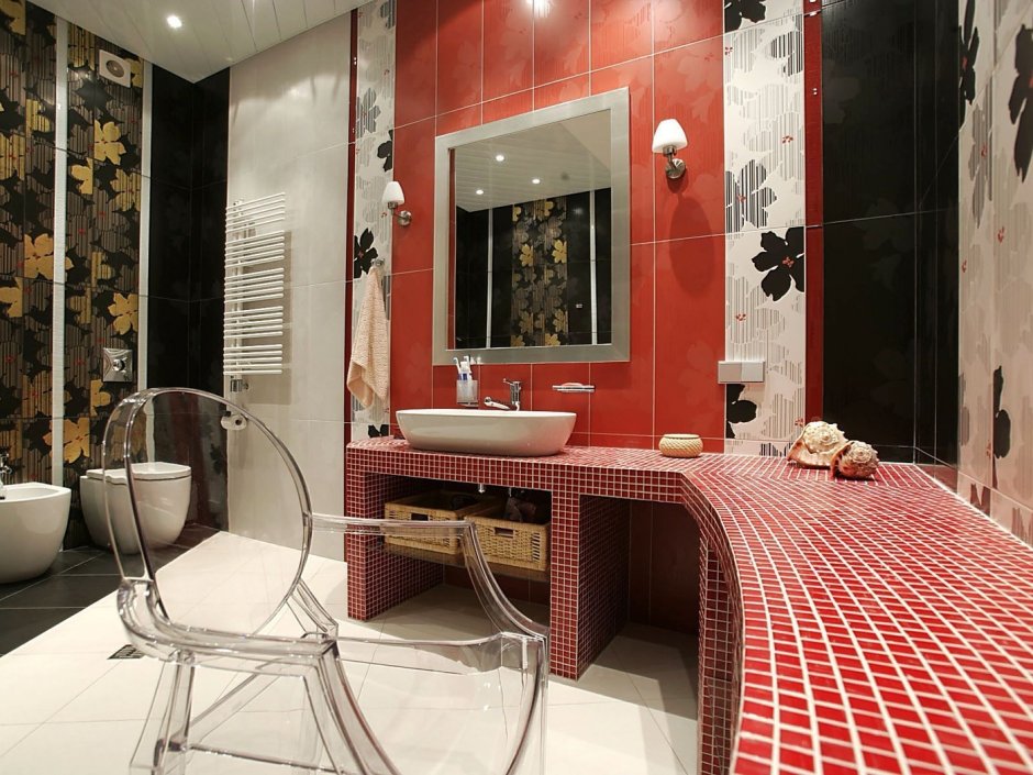 Ванная комната со столешницей из мозаики