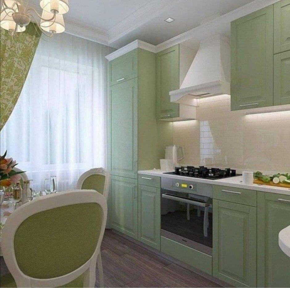 Классическая кухня в серо фисташковых тонах