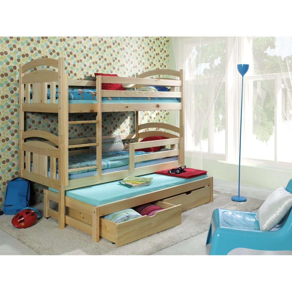 Panana White Solid Wood Triple Bunk Bed 3 Sleeper Twins children