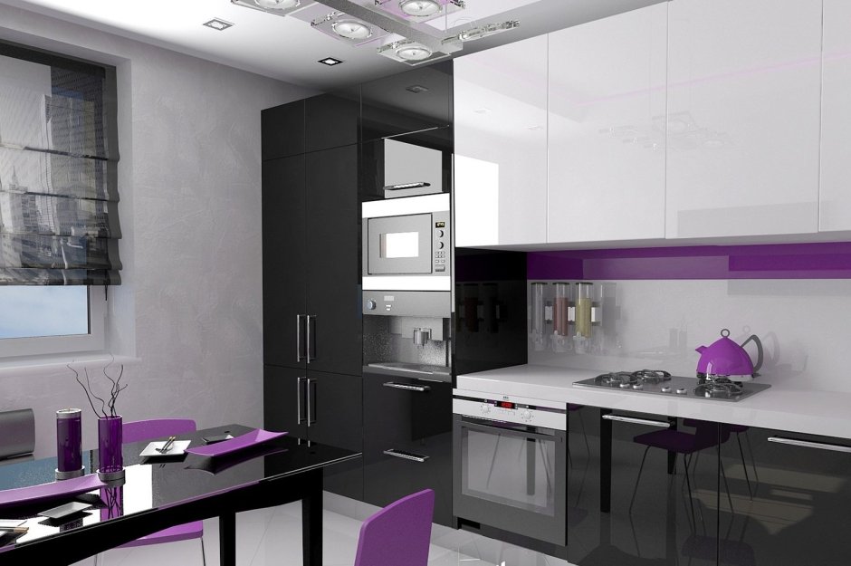 Кухня в серо фиолетовых тонах