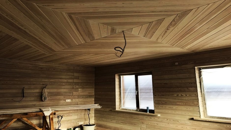 Потолок обшитый вагонкой штиль