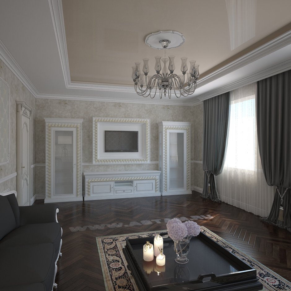 Потолок в гостиной в классическом стиле