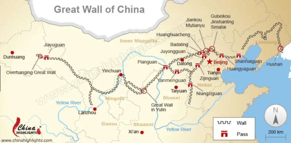 Великая китайская стена стена на карте