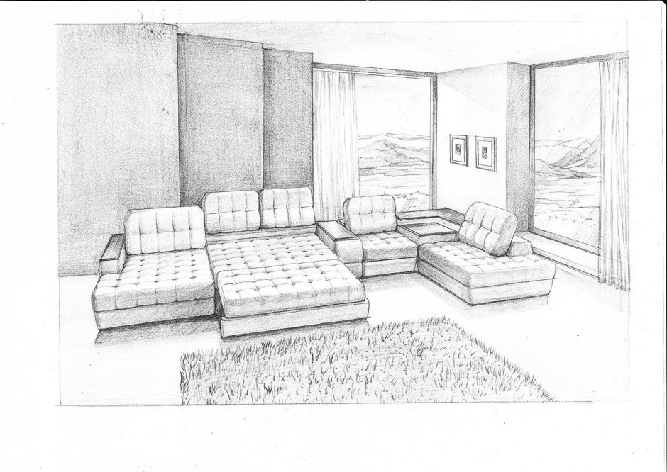 Эскиз комнаты с диваном
