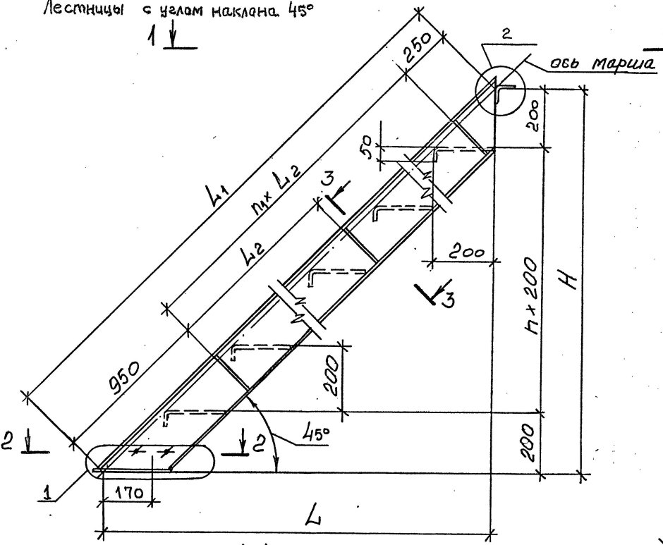 Схема разметки косоура для лестницы