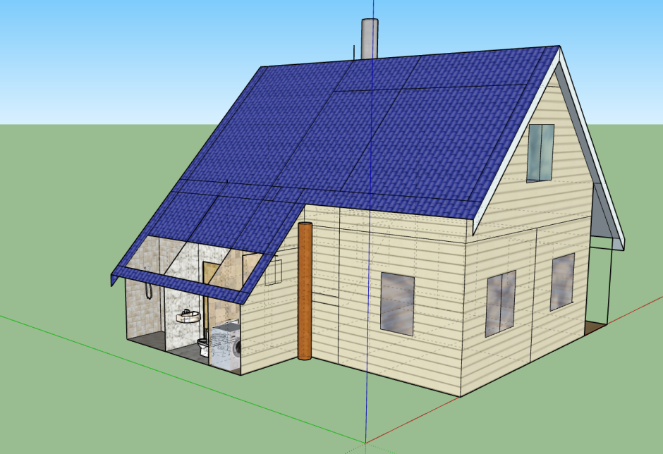 Пристройка к двускатной крыше