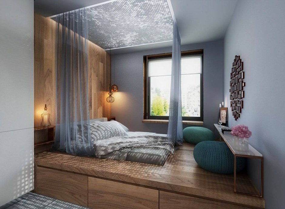 Спальня с подиумом в стиле лофт