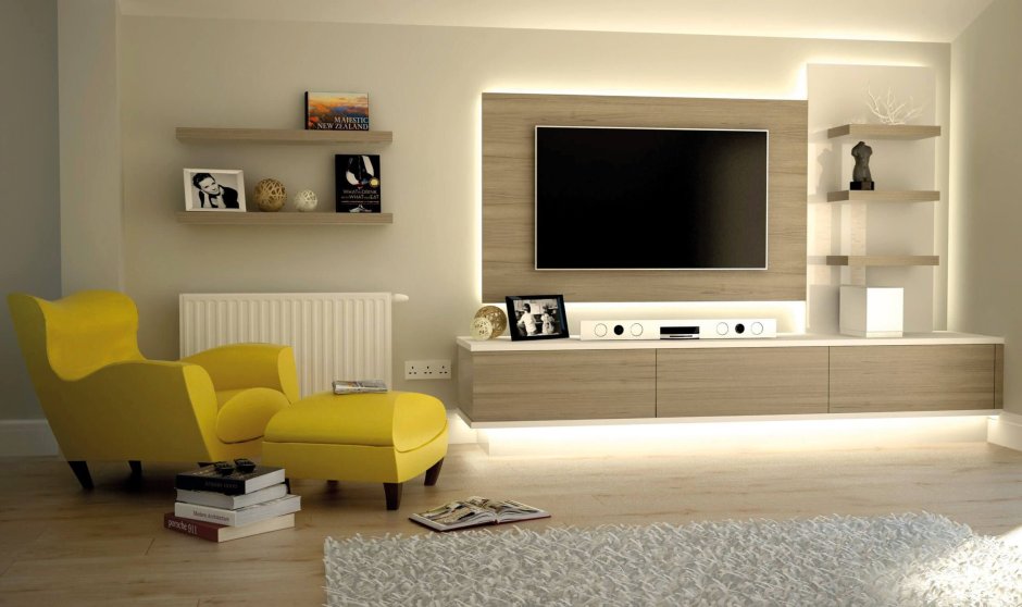 Зона под телевизор в гостиной в современном стиле