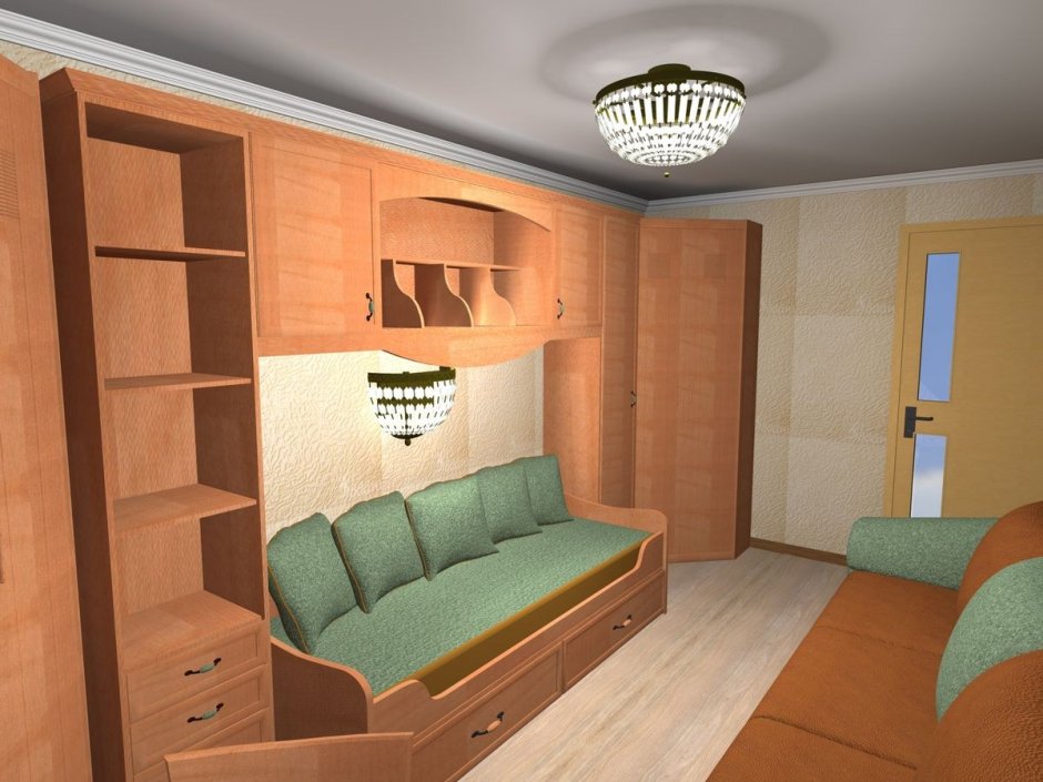 Гостиная с диваном и шкафом купе