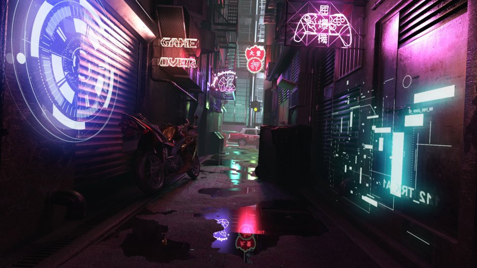 Неоновые вывески Cyberpunk 2077