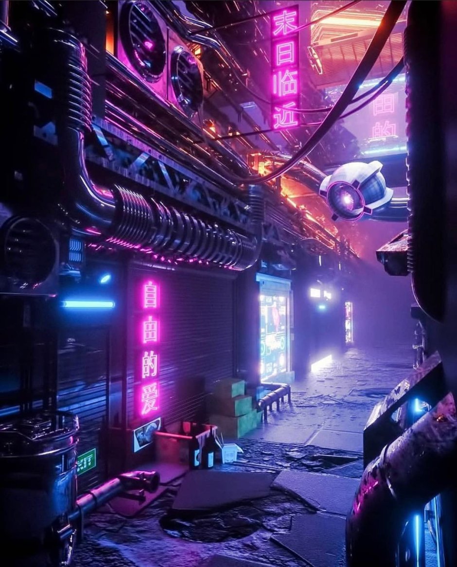 Cyberpunk 2077 улица неон