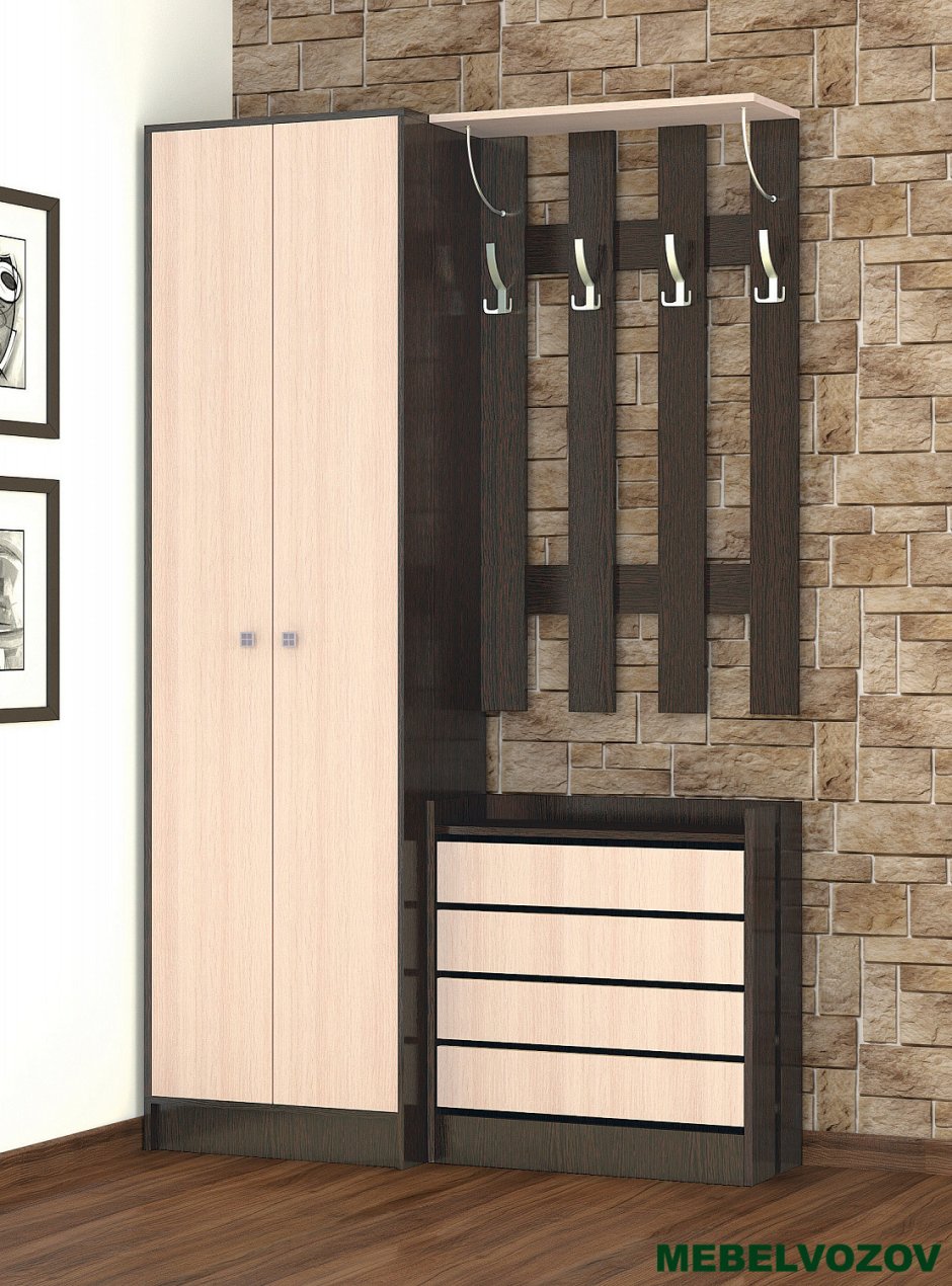 Открытая прихожая с обувницей и вешалкой