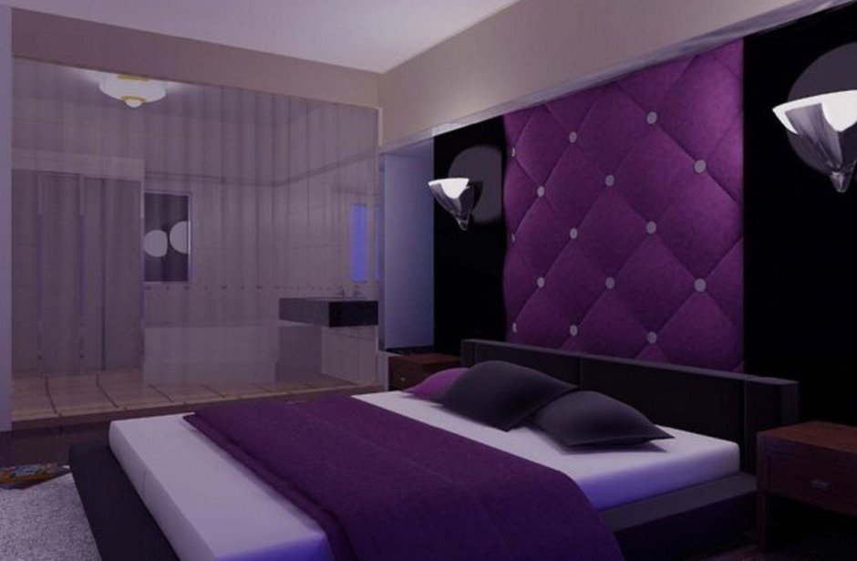Черно фиолетовая спальня