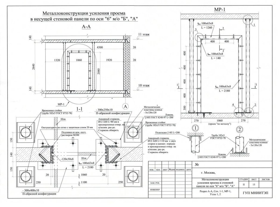 Усиление проема в монолитной стене чертеж