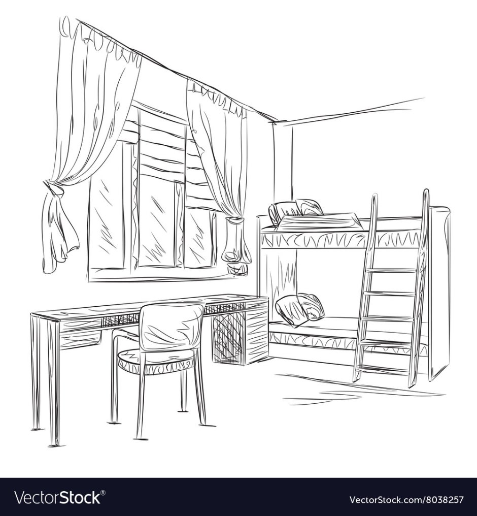 Эскиз кровати карандашом