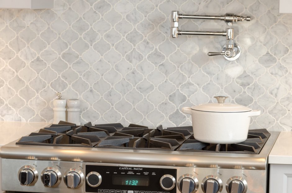 Fog Arabesque Backsplash Tile from Home Depot