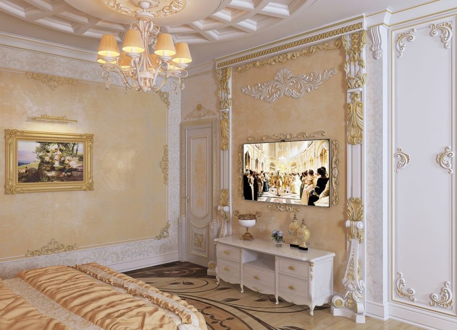 Лепнина в интерьере спальни