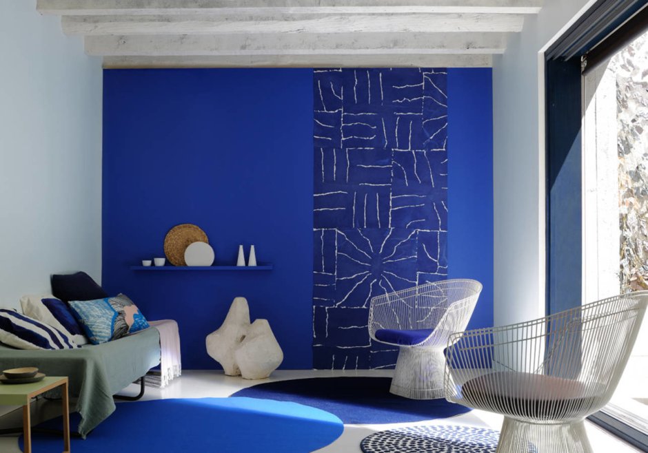 Обои синие для стен в интерьере
