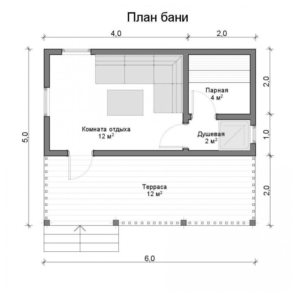 Проект бани с раздевалкой и комнатой отдыха