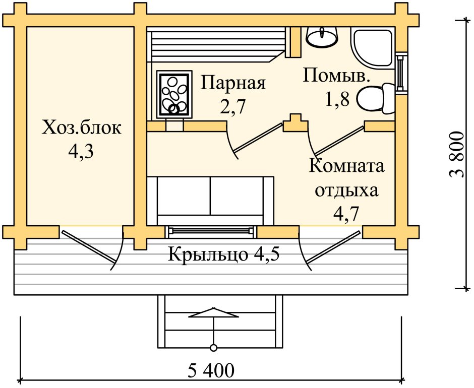 Проект бани 6х4 из пеноблоков с мансардой