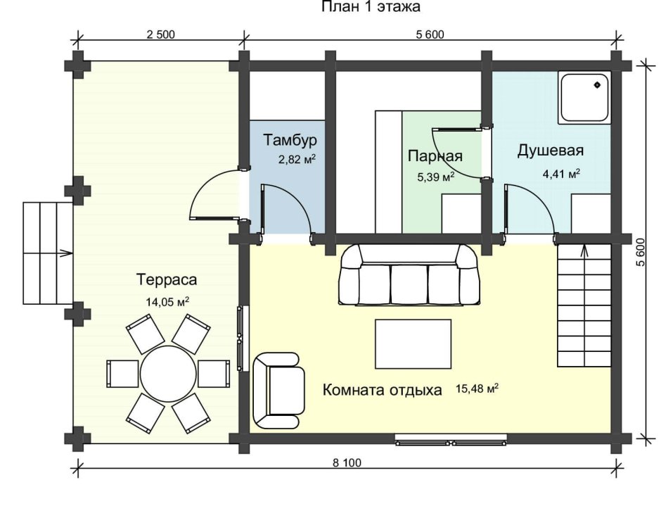 Планы бань с туалетом и душем