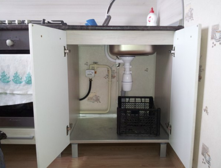 Газовый счетчик в кухонном шкафу
