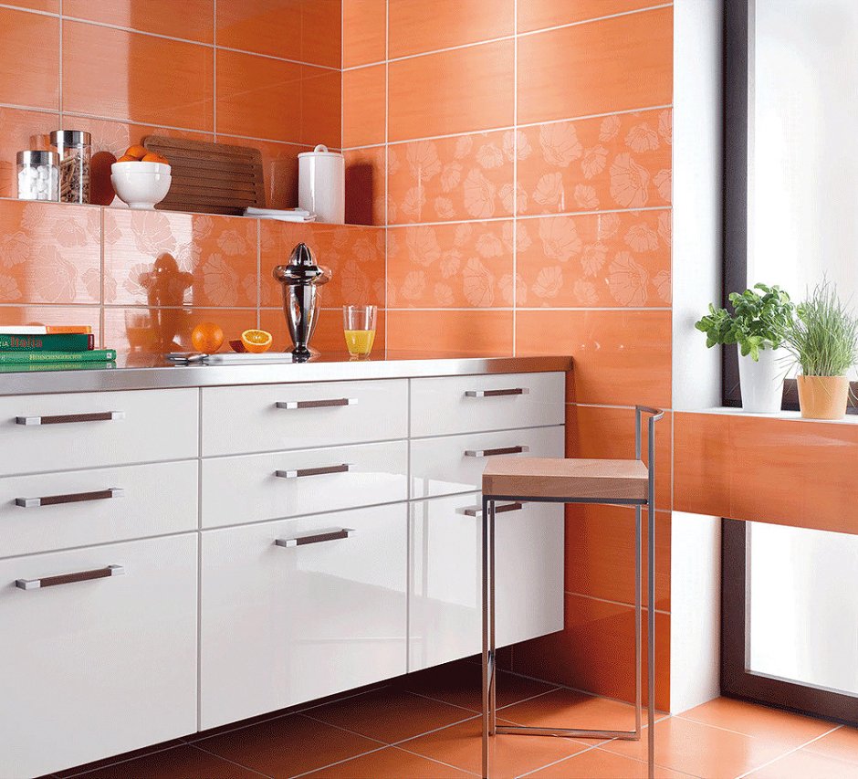 Оранжевая плитка для ванной