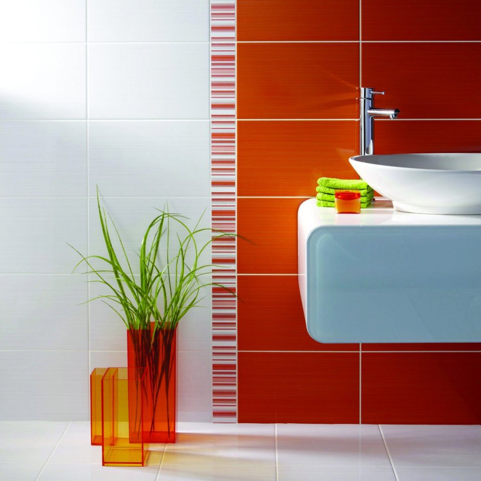 Оранжевая плитка для ванной